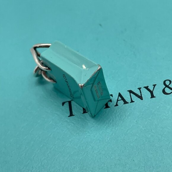 Tiffany & Co Silver Blue Enamel Shopping Bag Charm Pendant - Picture 5 of 10